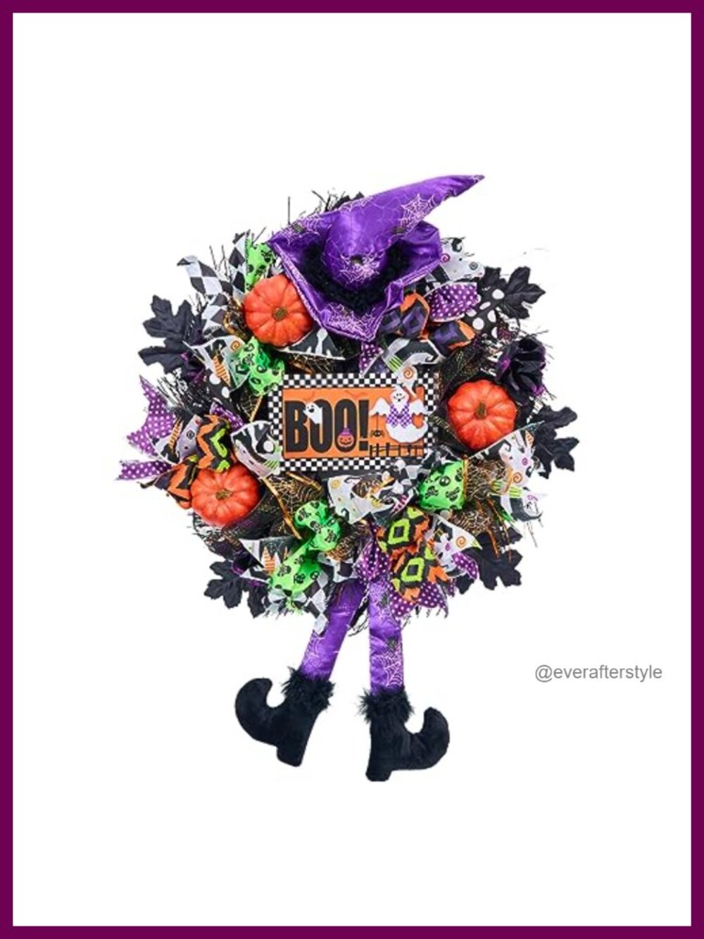 20 Inch Halloween Mesh Wreath Witch Legs Front Door Decor Indoor Outdoor